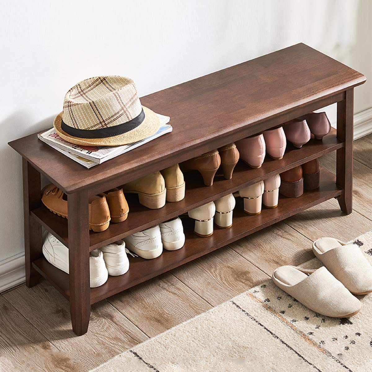 XKZG Shoe Rack Bench Wooden Storage Bench Entryway Bench, Natural, 47.2"