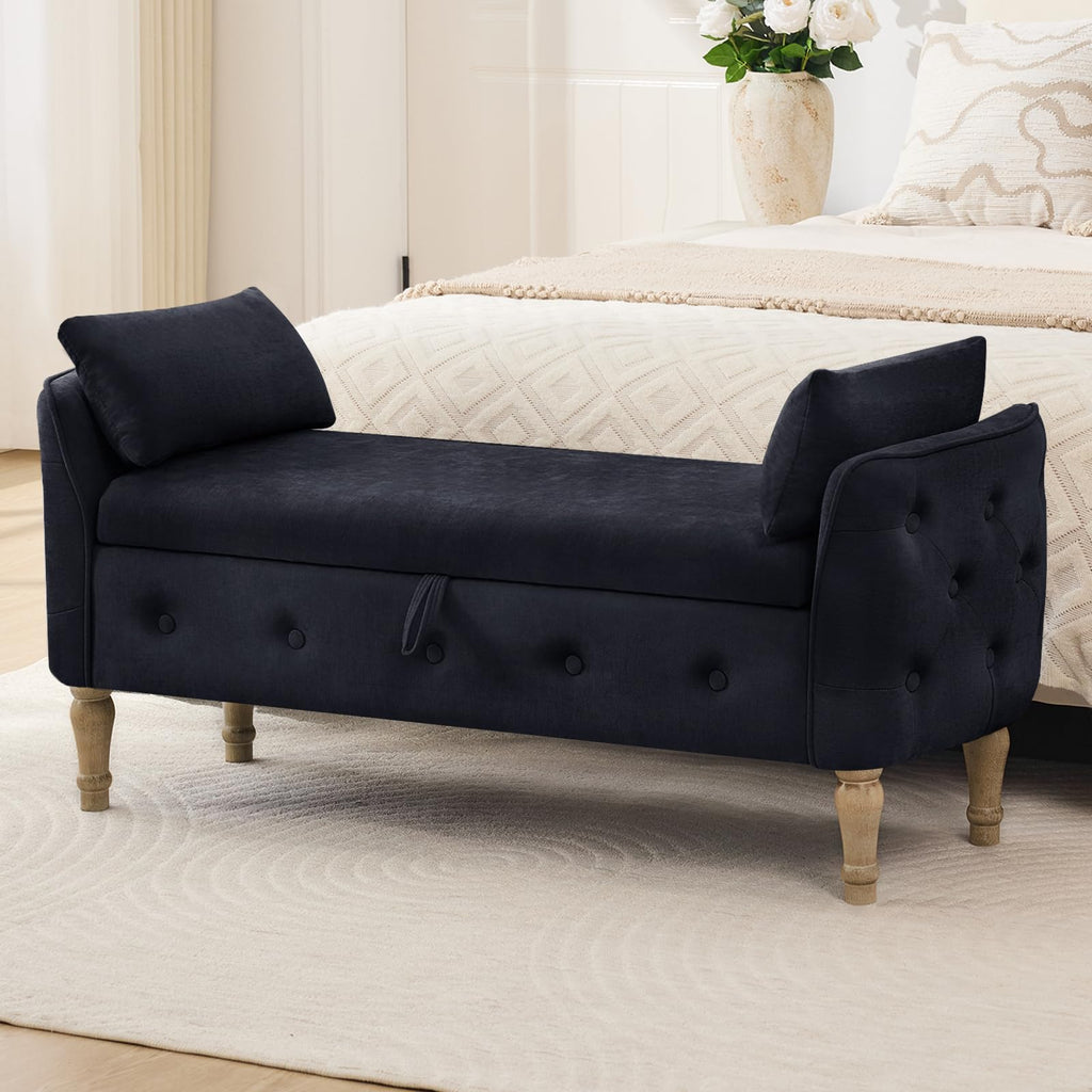 End of Bed Storage Bench King Size,51" Upholstered Bedroom Bench,Green