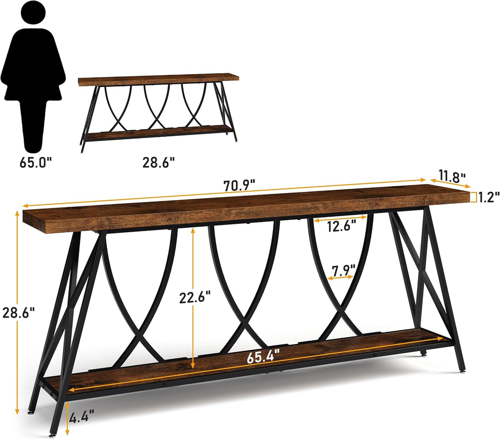 JUSTOGO Narrow Console Table for Entryway, Long Sofa Table, Rustic Brown