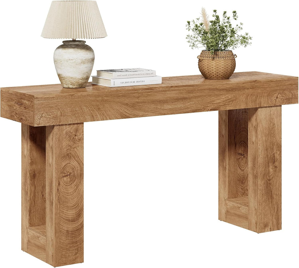 LITTLE TREE 63 Inches Long Console Table for Entryway, Sofa Table Behind Couch, Wooden Entry Table Foyer Hallway Tables, Farmhouse Console Sofa Tables for Living Room, Oak Color
