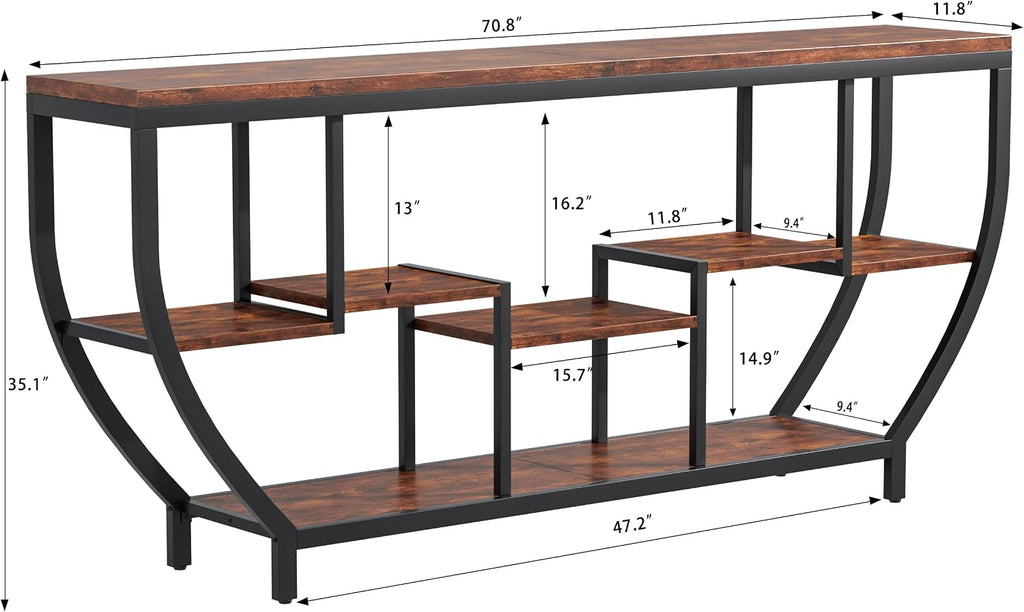 70.86" Extra Long Console Table Sofa Table & Storage Shelves