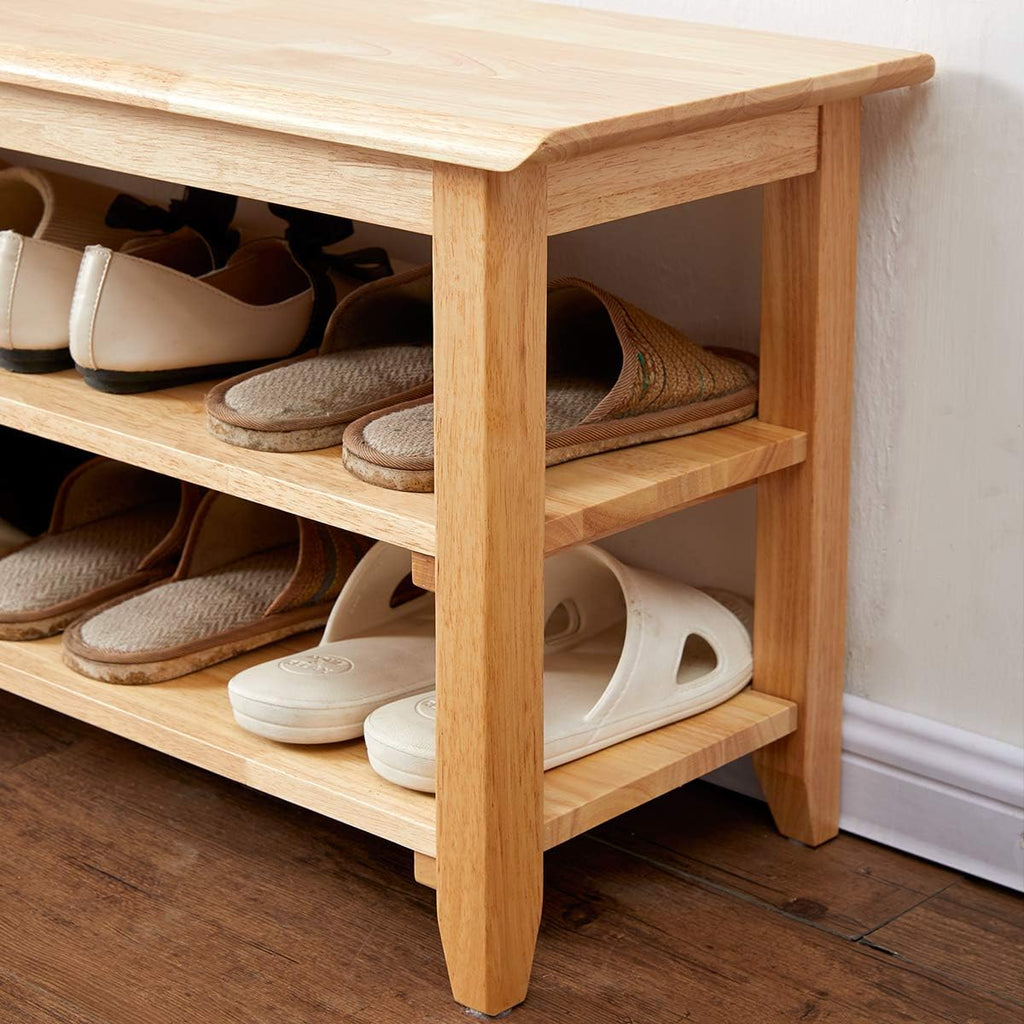 XKZG Shoe Rack Bench Wooden Storage Bench Entryway Bench, Natural, 47.2"