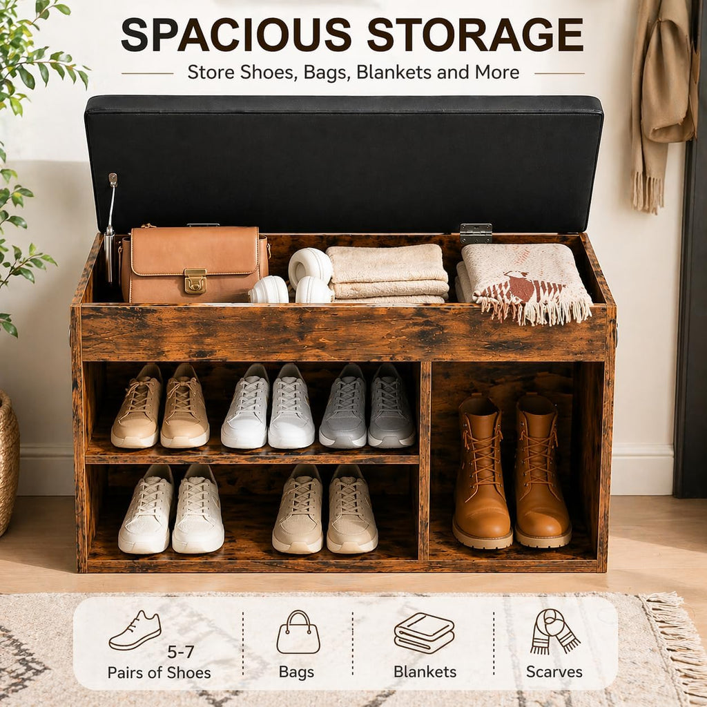 HOOBRO Shoe Storage Bench with Cushion, 32.3" Entryway Bench