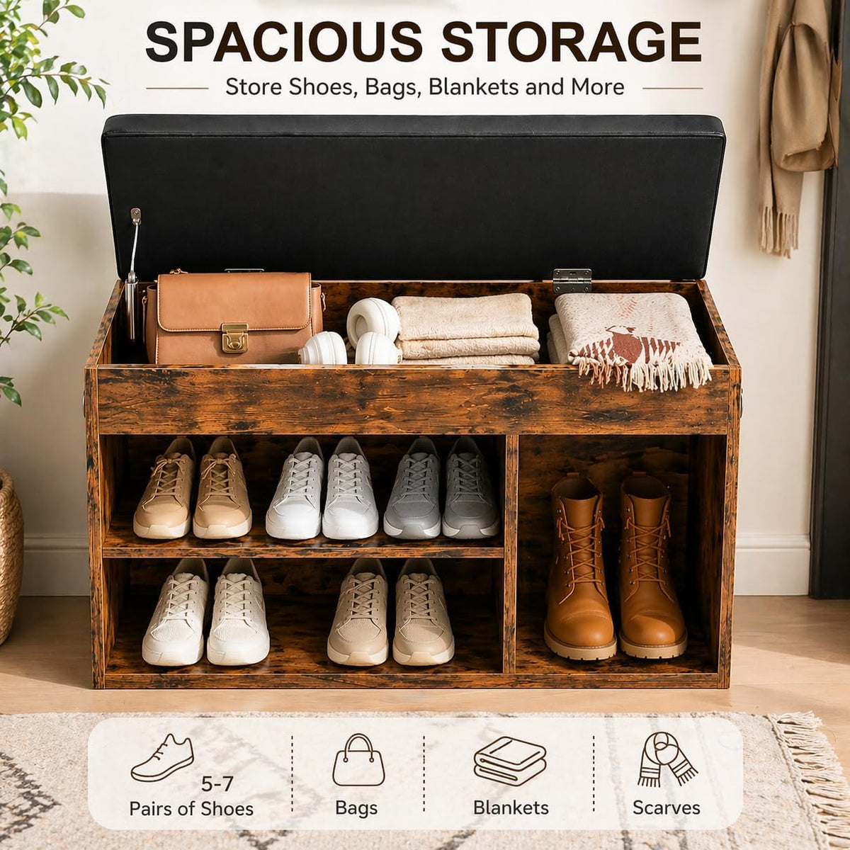 HOOBRO Shoe Storage Bench with Cushion, 32.3" Entryway Bench