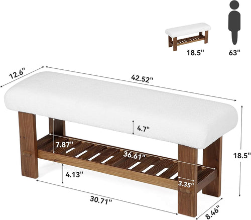 42.5" Solid Wood Storage Bench, 2-Tier Entryway Bench