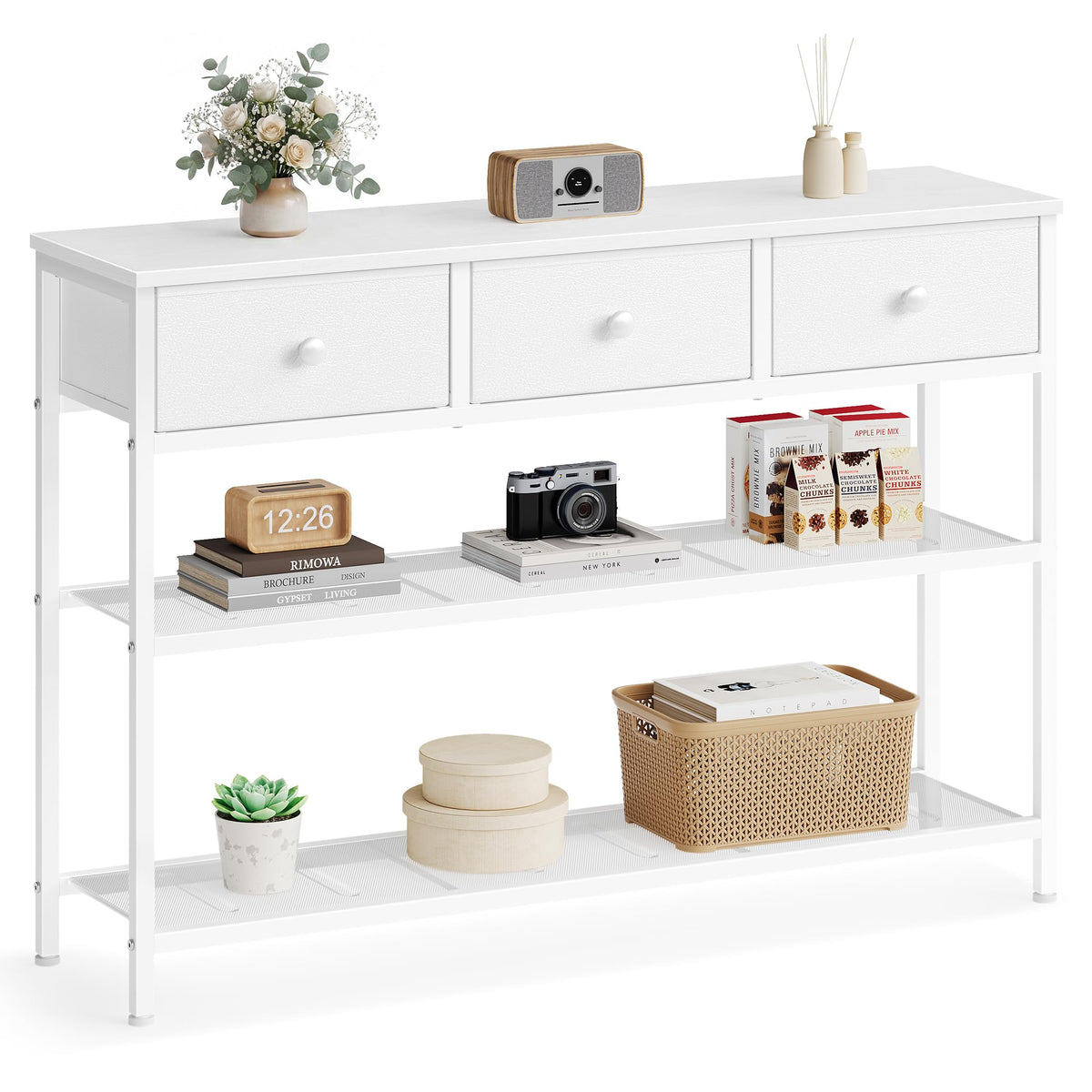 SONGMICS Console Table with 3 Fabric Drawers, Narrow Entryway Furniture