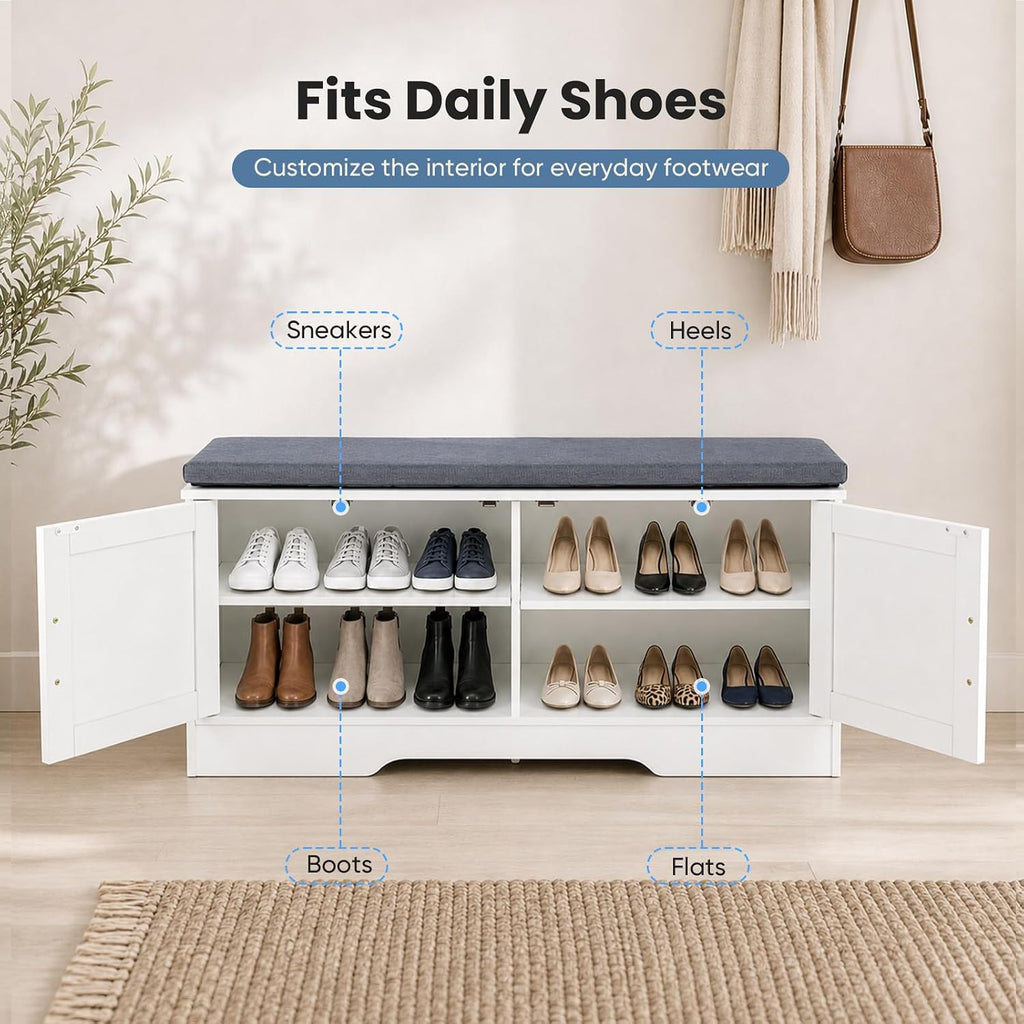 NEWBULIG Shoe Bench with Storage for Entryway, 39.4" Shoe Storage Bench