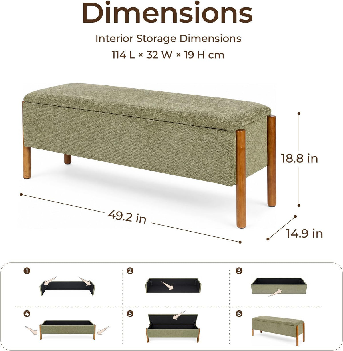 50" Shoe Bench with Storage, Chenille Shoe Rack Bench, Removable Shoe Storage Bench Entryway Storage with Cushion for Front Doors Entrances Hallway, Mudroom, Closet, Bedroom, Green, XR-Ben02