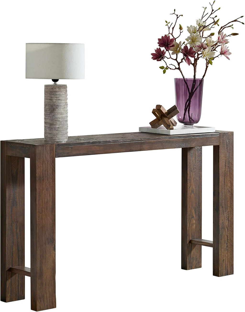 Alaterre Furniture Classic Solid Wood Console Table - 56 Inch Modern Farmhouse Entryway Table - Easy Assembly Living Room Furniture for Behind The Couch, Entryway, or Hallway (Brown)