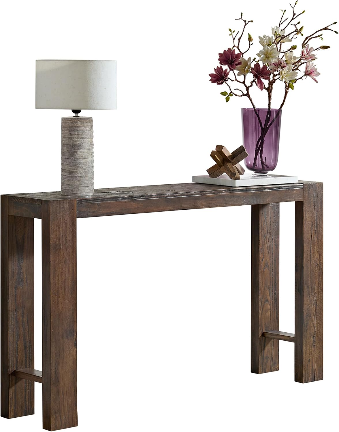 Alaterre Furniture Classic Solid Wood Console Table - 56 Inch Modern Farmhouse Entryway Table - Easy Assembly Living Room Furniture for Behind The Couch, Entryway, or Hallway (Brown)