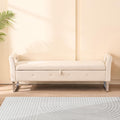 GDFStudio Velvet Storage Bench with Hidden Compartment - Upholstered Ottoman for Entryway, Bedroom, Living Room - Soft Foam Cushion, Sturdy Silver Metal Legs, Easy Assembly - Beige Storage Seat