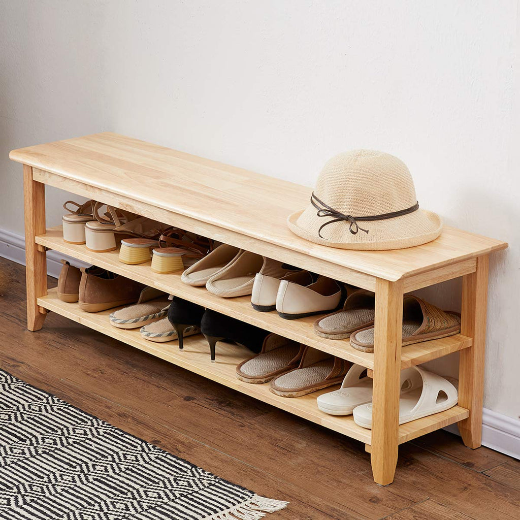 XKZG Shoe Rack Bench Wooden Storage Bench Entryway Bench, Natural, 47.2"