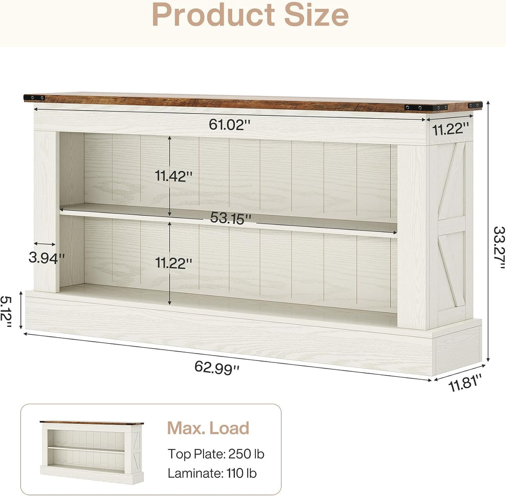 Tribesigns 63" Console Table, 3-Tier Entryway Table with Storage Shelves