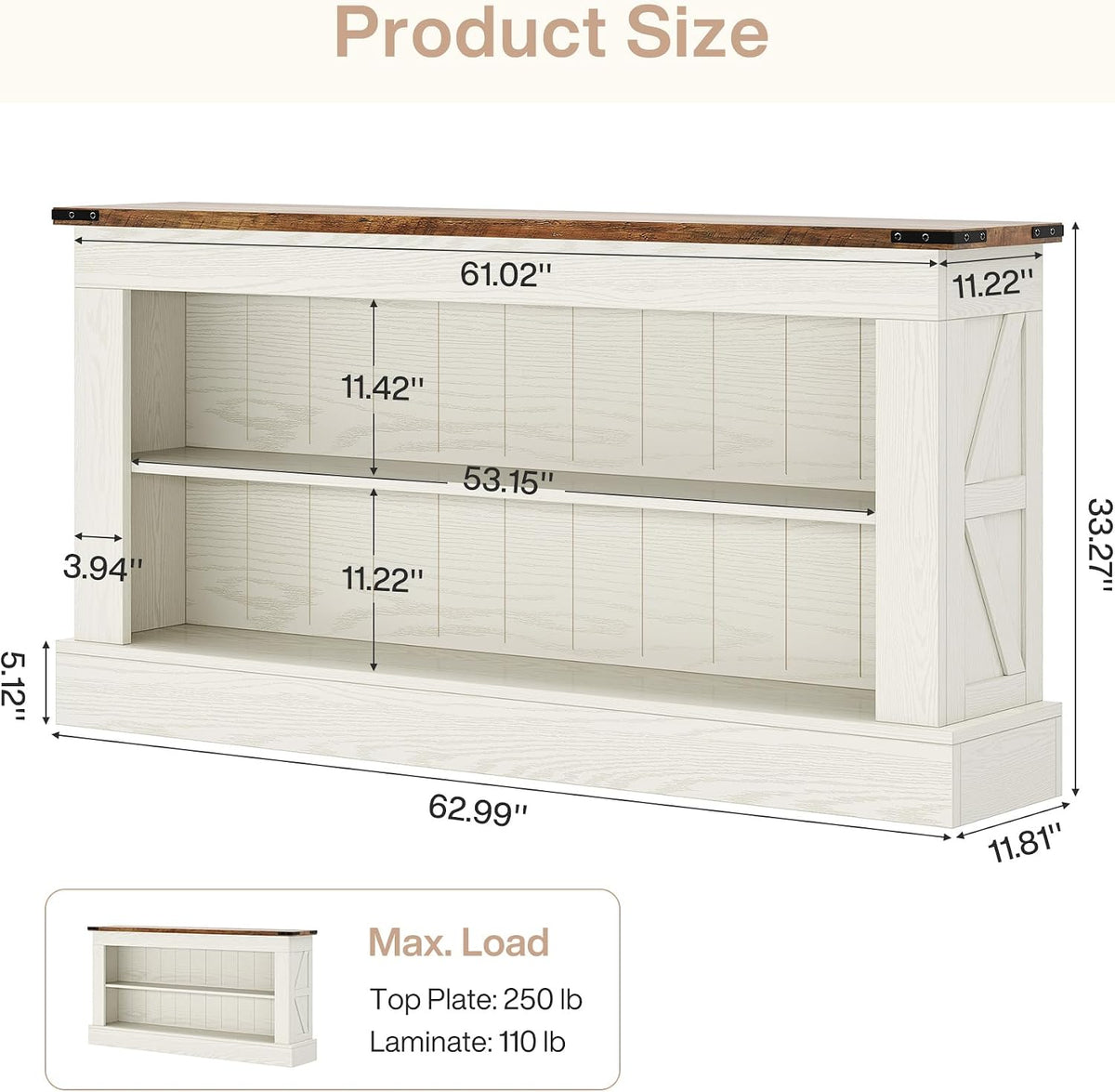 Tribesigns 63" Console Table, 3-Tier Entryway Table with Storage Shelves