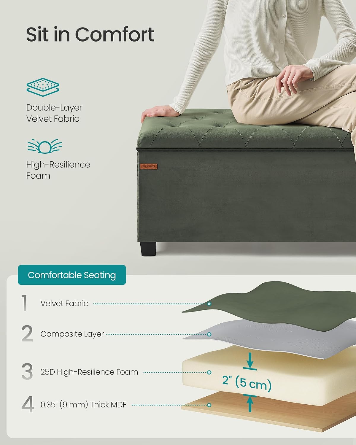 SONGMICS Storage Ottoman Bench, Foot Rest with Legs, Load up to 661.4 lb