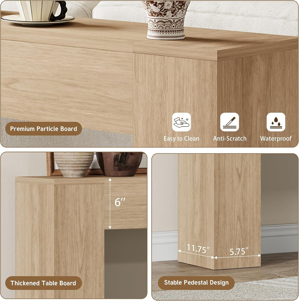 Epecoya 43 Inch Small Light Oak Console Table for Hallway Entryway Entrance