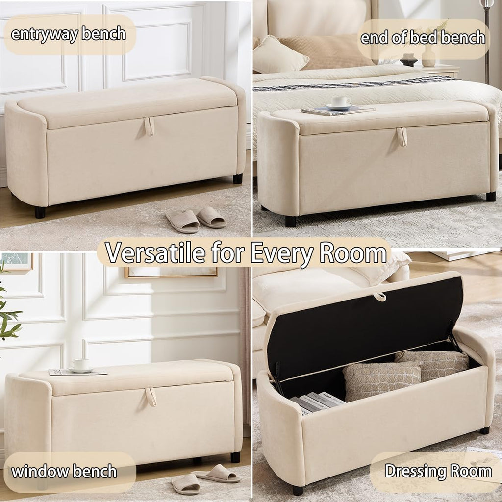 48" Ottoman with Storage, Large Storage Ottoman Bench, Beige