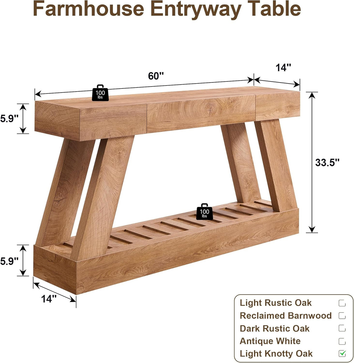 60" Entryway Table with Drawer Wooden Hallway Table with Heavy Duty Base