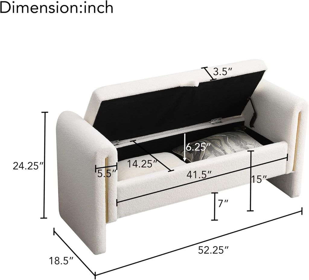 Christopher Knight Home Upholstered Storage Ottoman, Teddy Fabric Bench with Solid Wood Legs, Comfortable Foot Rest Stool, Storage Bench for Bedroom End of Bed, Living Room, Dining Room, White