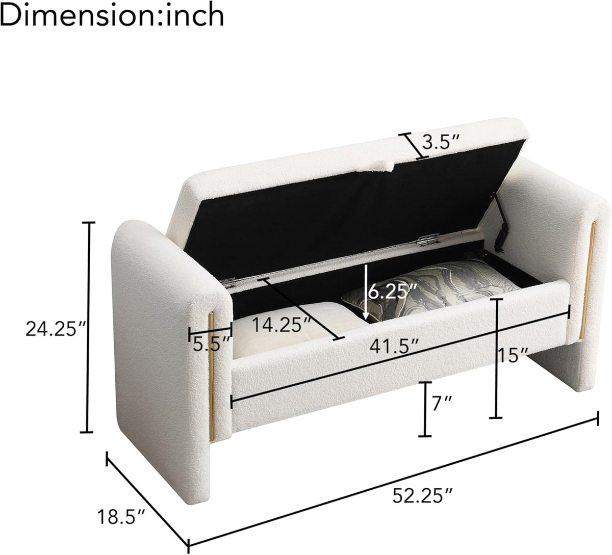 Christopher Knight Home Upholstered Storage Ottoman, Teddy Fabric Bench with Solid Wood Legs, Comfortable Foot Rest Stool, Storage Bench for Bedroom End of Bed, Living Room, Dining Room, White