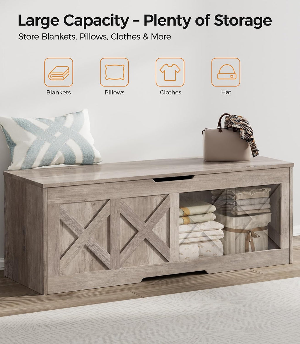 Homleke 47.2" Extra-Large Wooden Storage Chest, Farmhouse Storage Bench