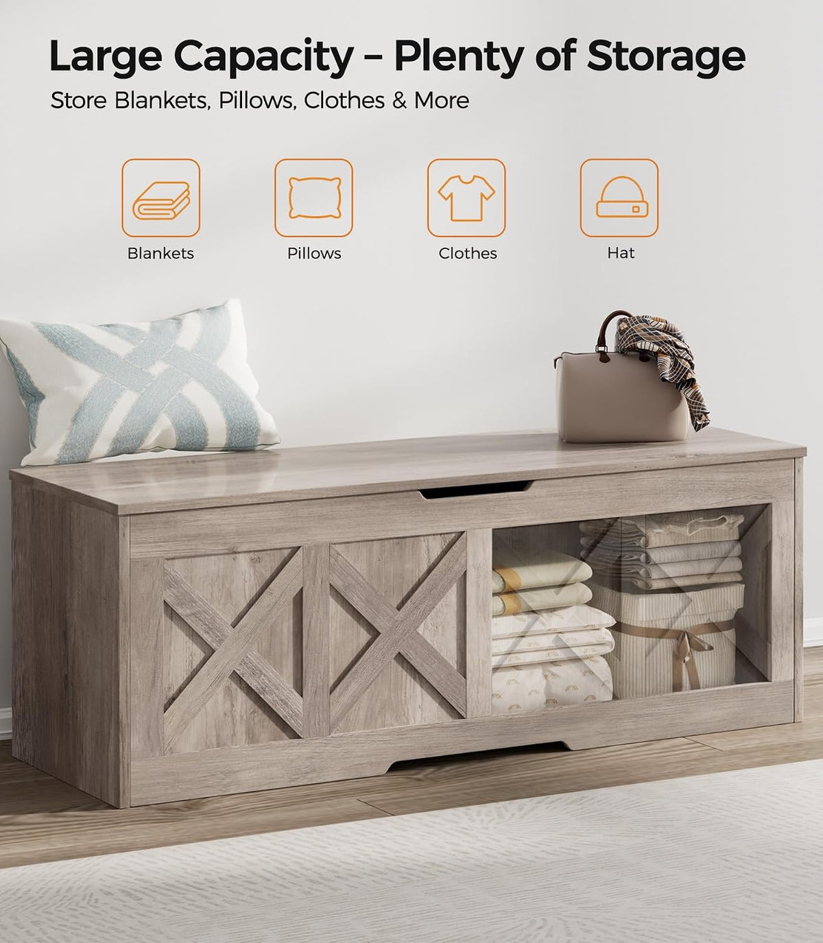 Homleke 47.2" Extra-Large Wooden Storage Chest, Farmhouse Storage Bench