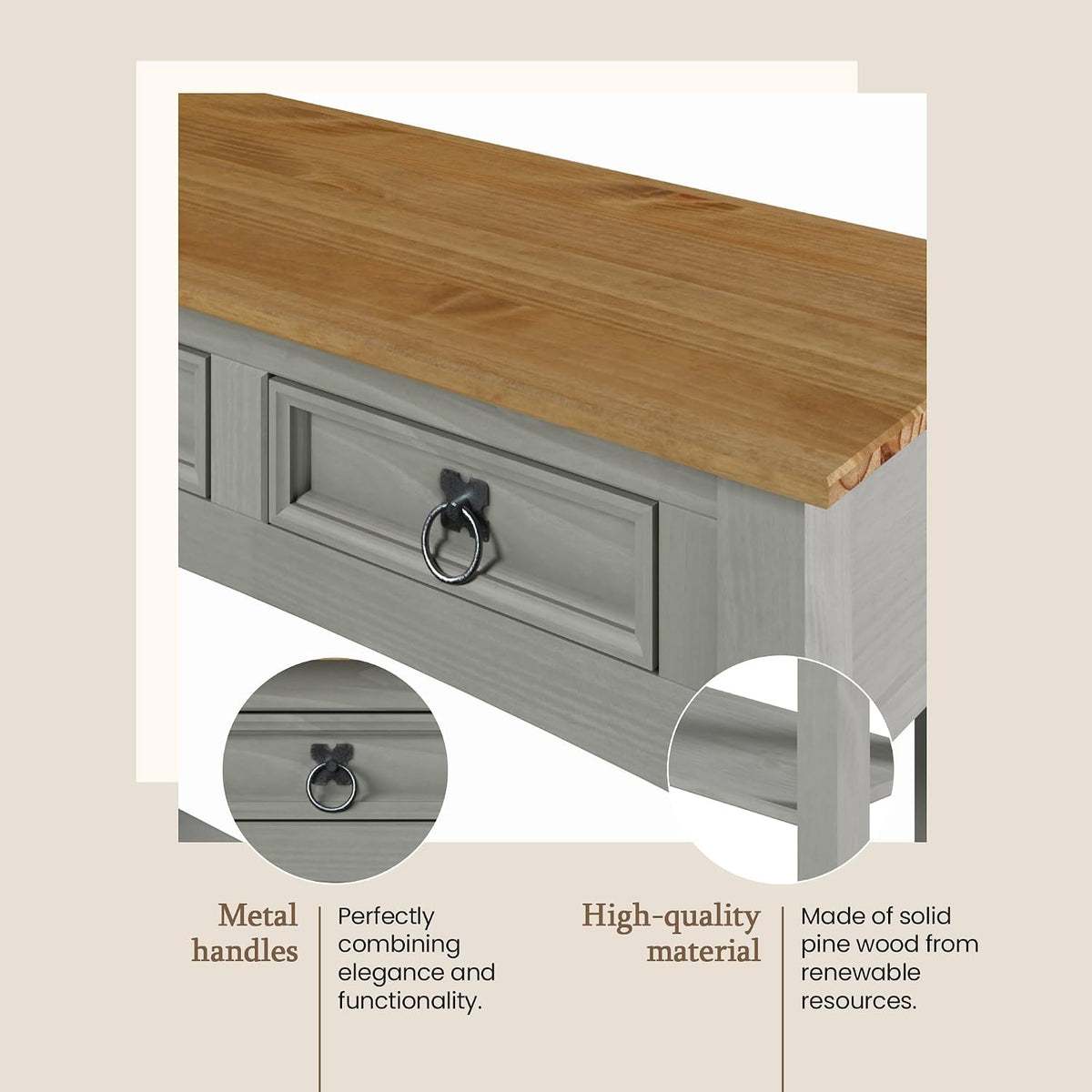 Furniture Dash Solid Wood Hall Table Console 34.49" W, 12.64" D, 28.82" H - Farmhouse Entryway Table with 2 Drawers, Office Hallway Foyer, Wooden Storage, Cupboard Console Table