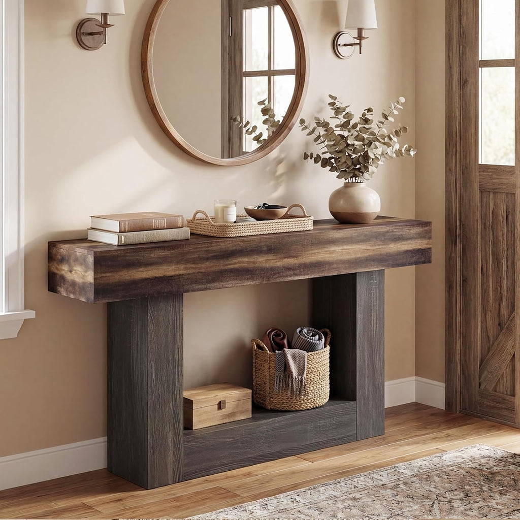 GIANTEX 63" Farmhouse Console Table, 2-Tier Narrow Entryway Table