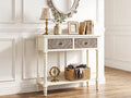 COSIEST Console Table with 2 Drawers, MDF Narrow Entryway Table with Storage Shelf, Wood Accent Sofa Table for Living Room, Entrance, Hallway, Couch, Light Grey