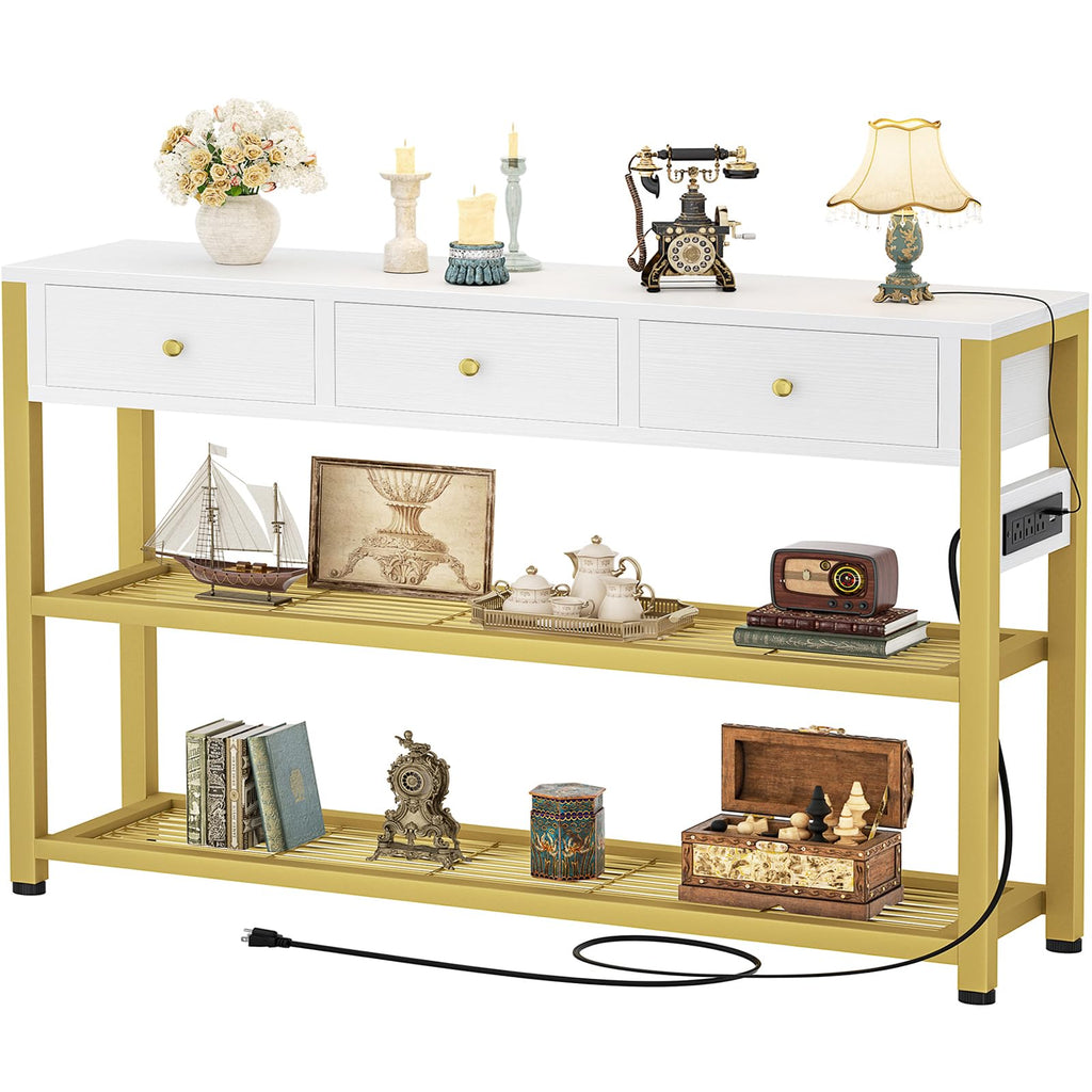 Ecoprsio Entryway Table with Power Outlets, 47" Console Table with Drawers