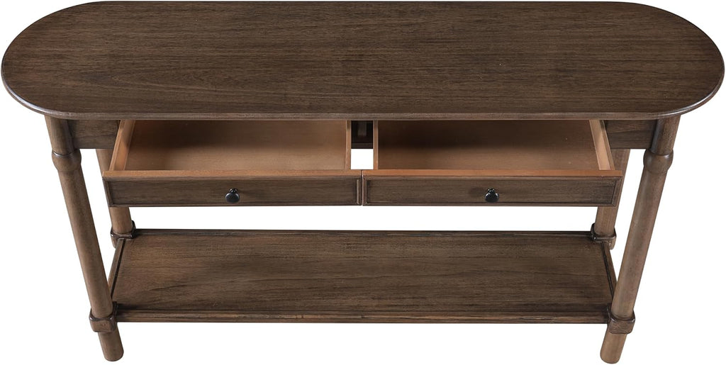Merax 59.5" Console Table with 2 Drawers and Shelf, Walnut
