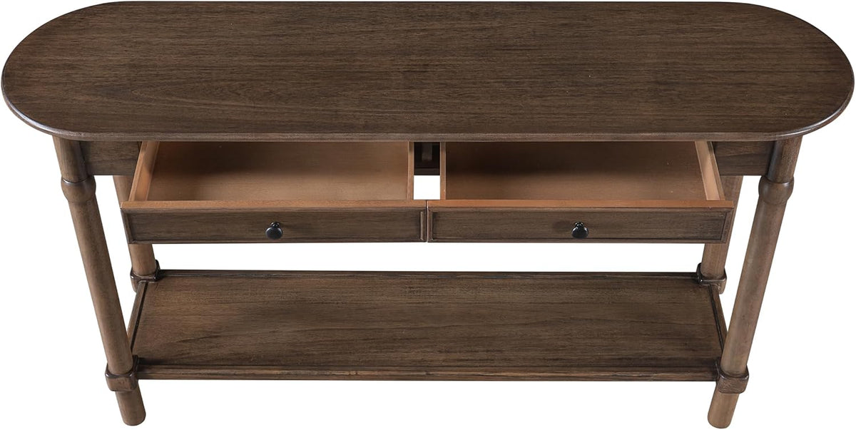 Merax 59.5" Console Table with 2 Drawers and Shelf, Walnut
