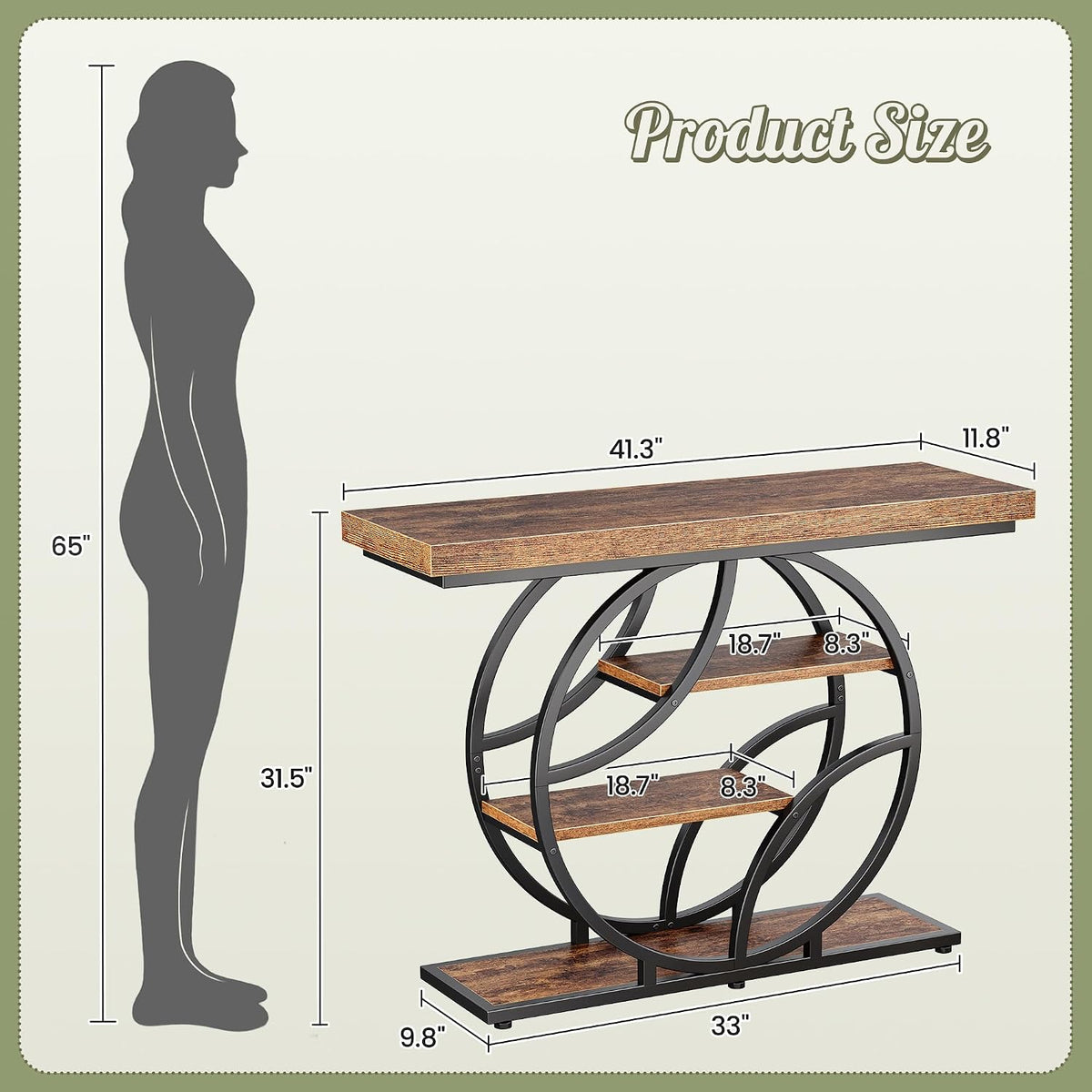 Huuger 41.3 Inch Entryway Table with Artistic Curved Metal Frame,Sofa Table