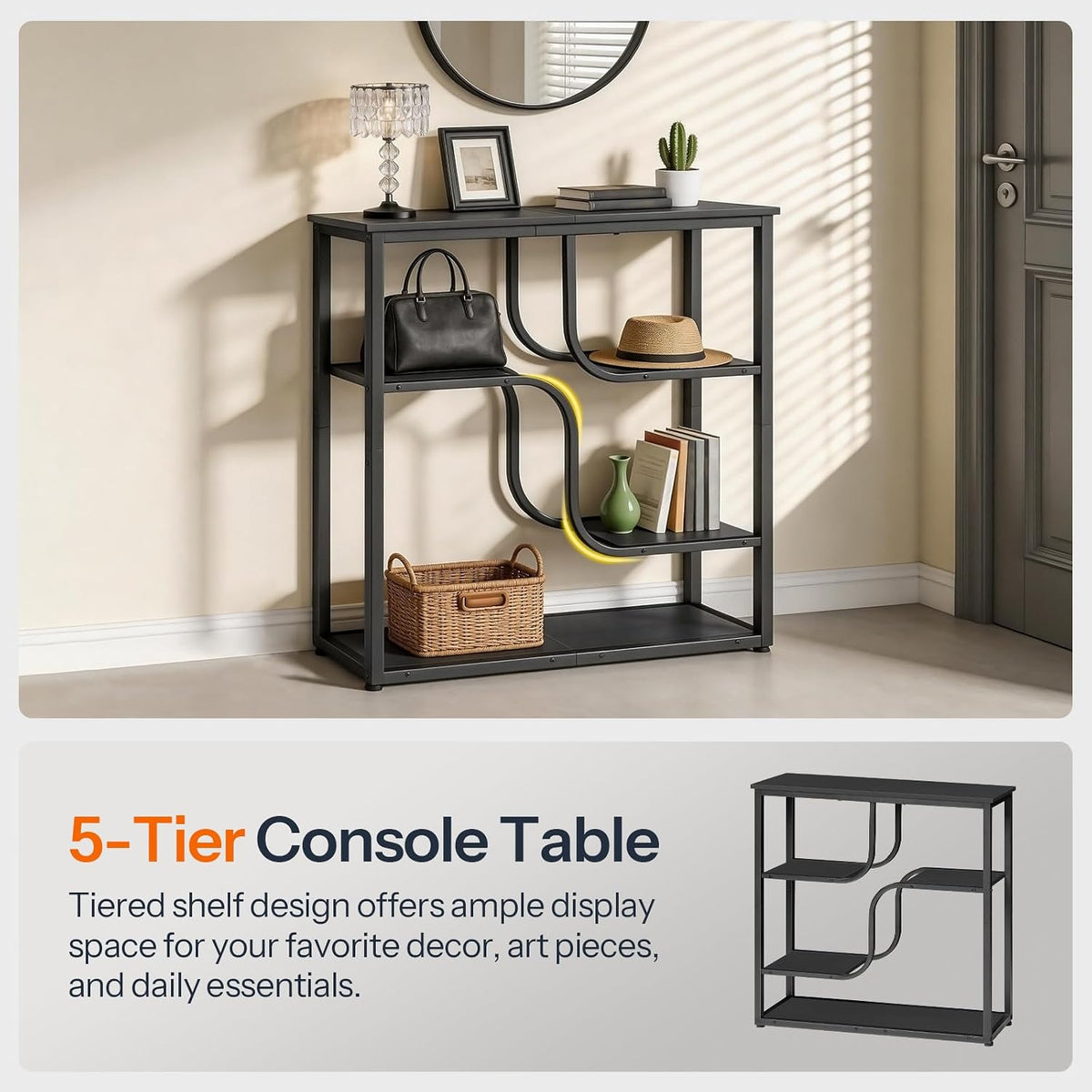 HOOBRO 29.5" Console Table, 5-Tier Narrow Entryway Table, Sofa Table