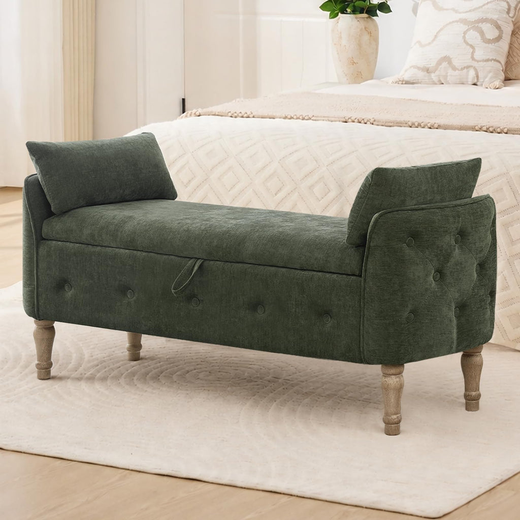 End of Bed Storage Bench King Size,51" Upholstered Bedroom Bench,Green