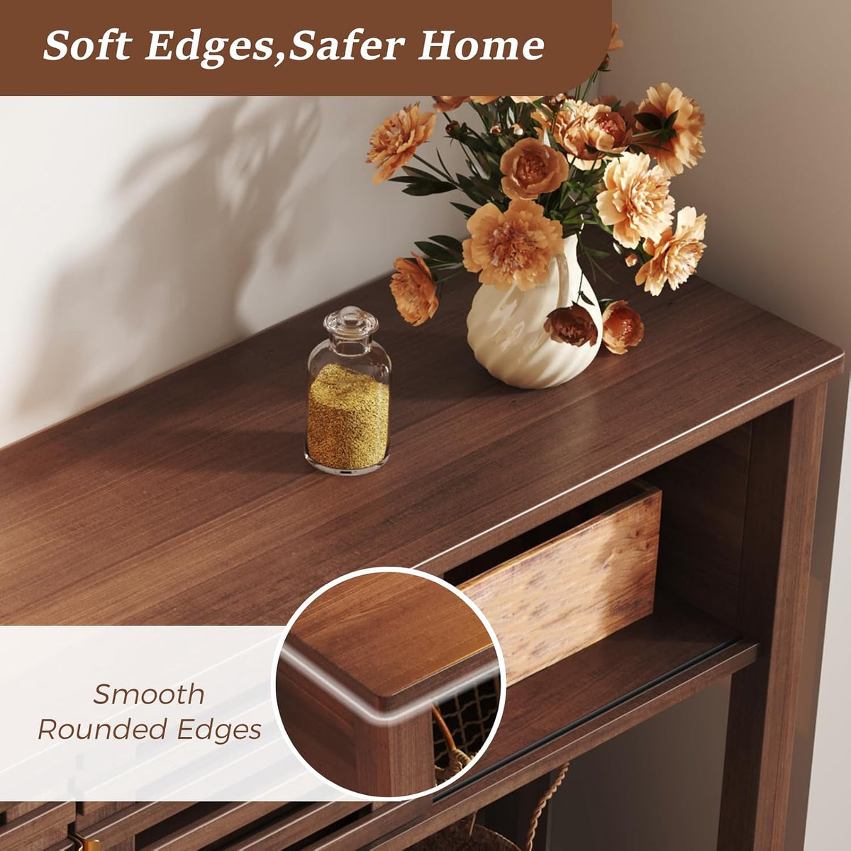 Luoxiao Mid Century Modern Entryway Table, Console Table with Sliding Doors
