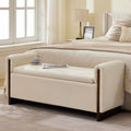 50.8 inch Storage Ottoman Bench with Armrests, Hidden Storage, Beige