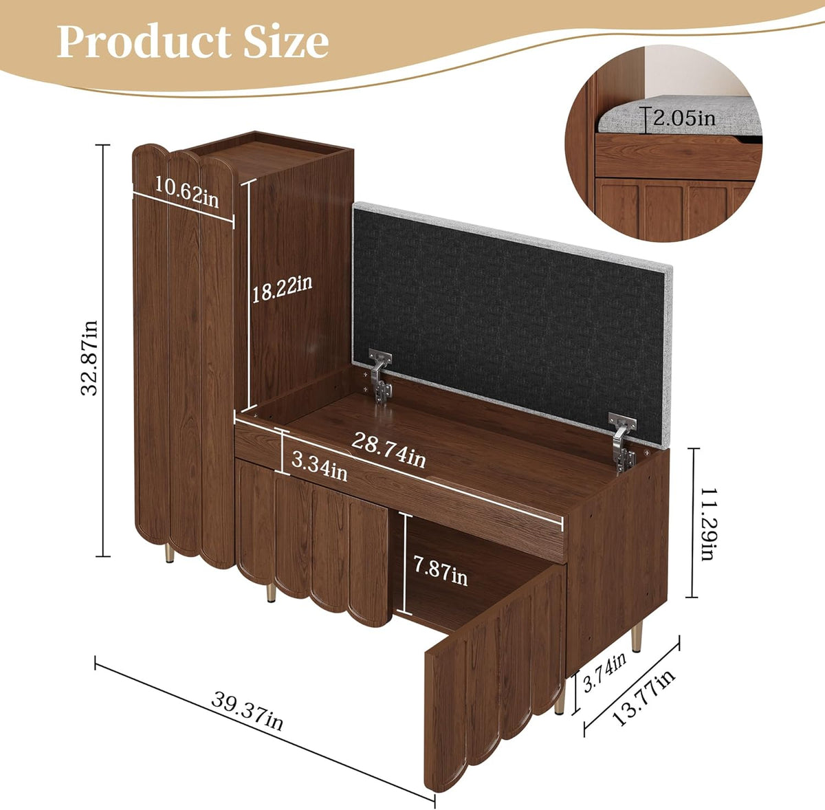 3More L-Shaped Entryway Shoe Bench with Cushioned Seat, Brown