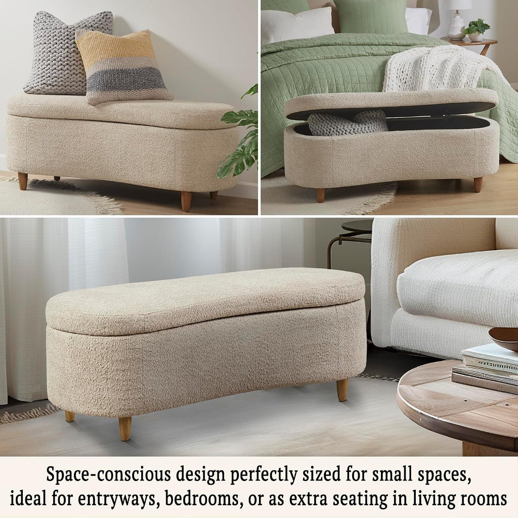 Bailey Boucle-Style Curved Storage Accent Bench