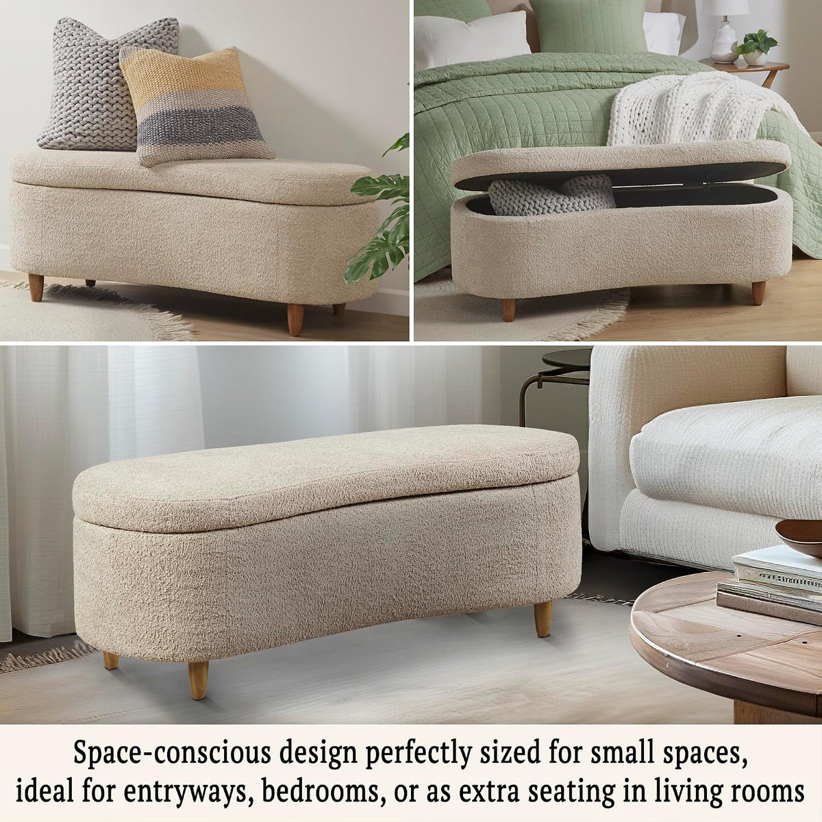 Bailey Boucle-Style Curved Storage Accent Bench