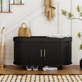 DHH 2-Tier Storage Bench,Wide Shoe Bench with Thickened Padded Seat Cushion, Mid Century Modern Fluted Sliding Door and Adjustable Shelf, for Entryway, Living Room, Bedroom (Walnut, 43.3“)