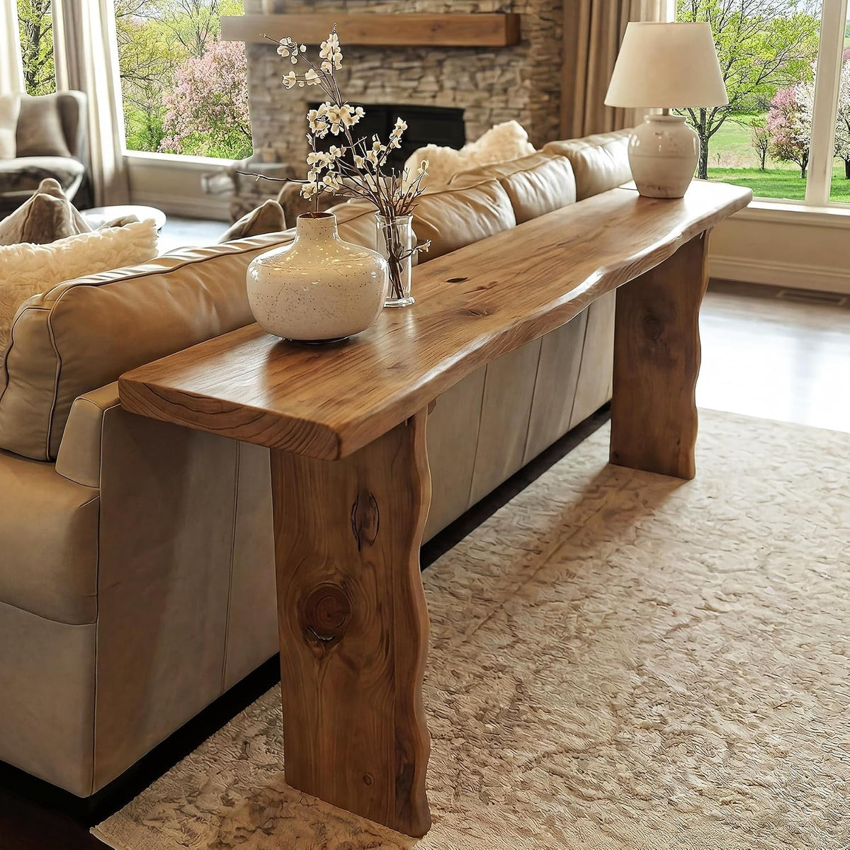 LITTLE TREE 63-Inch Solid Wood Console Sofa Table, Farmhouse Long Entryway Table Behind Couch for Living Room, Entrance, Hallway, Foyer, Easy Assembly