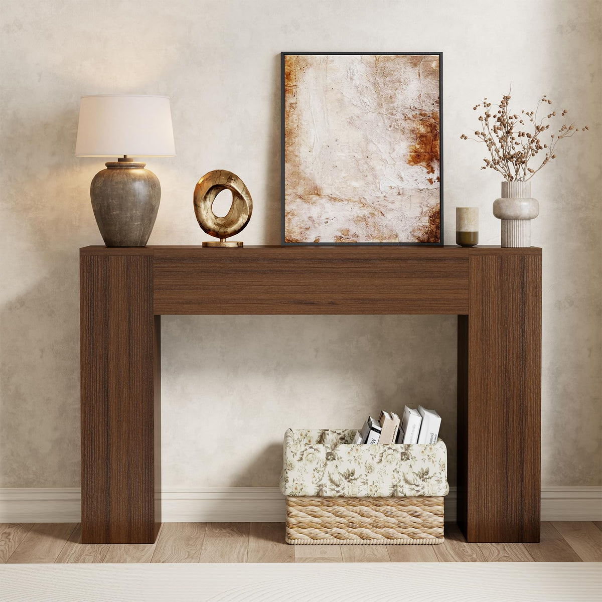 Epecoya 43 Inch Small Light Oak Console Table for Hallway Entryway Entrance