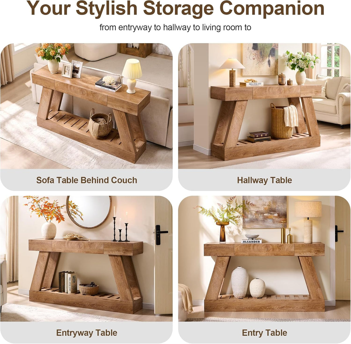 60" Entryway Table with Drawer Wooden Hallway Table with Heavy Duty Base