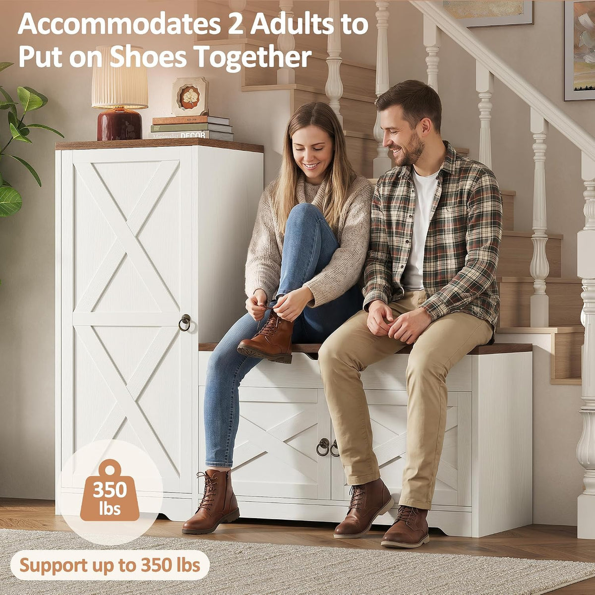 47'' Shoe Cabinet with Bench Seat, 7-Tier Shoe Storage Bench for Entryway with Adjustable Shelves, 0.7'' Top Panel and Hidden Lift Top Storage for Hallway Entrance, White