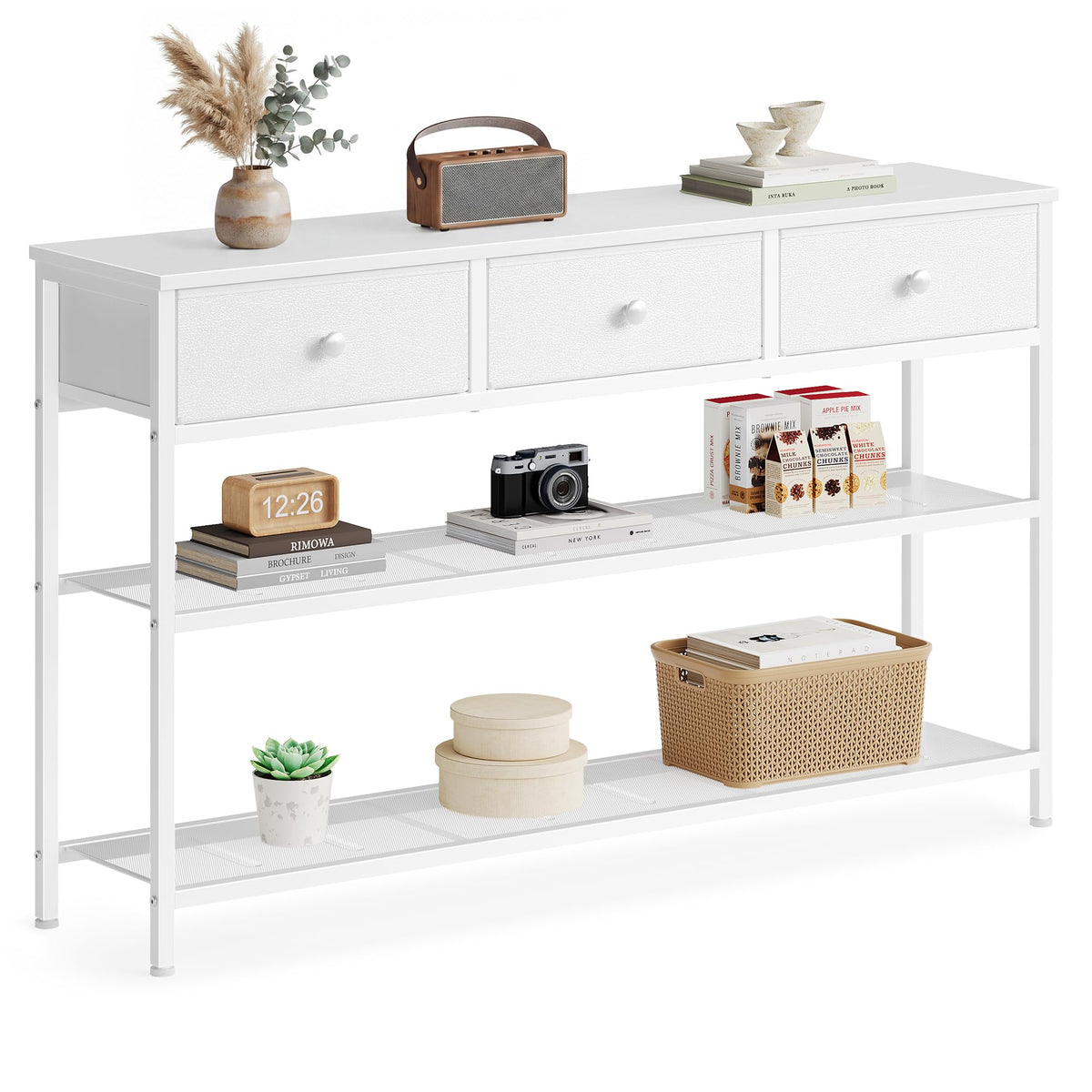 SONGMICS Console Table with 3 Fabric Drawers, Narrow Entryway Furniture