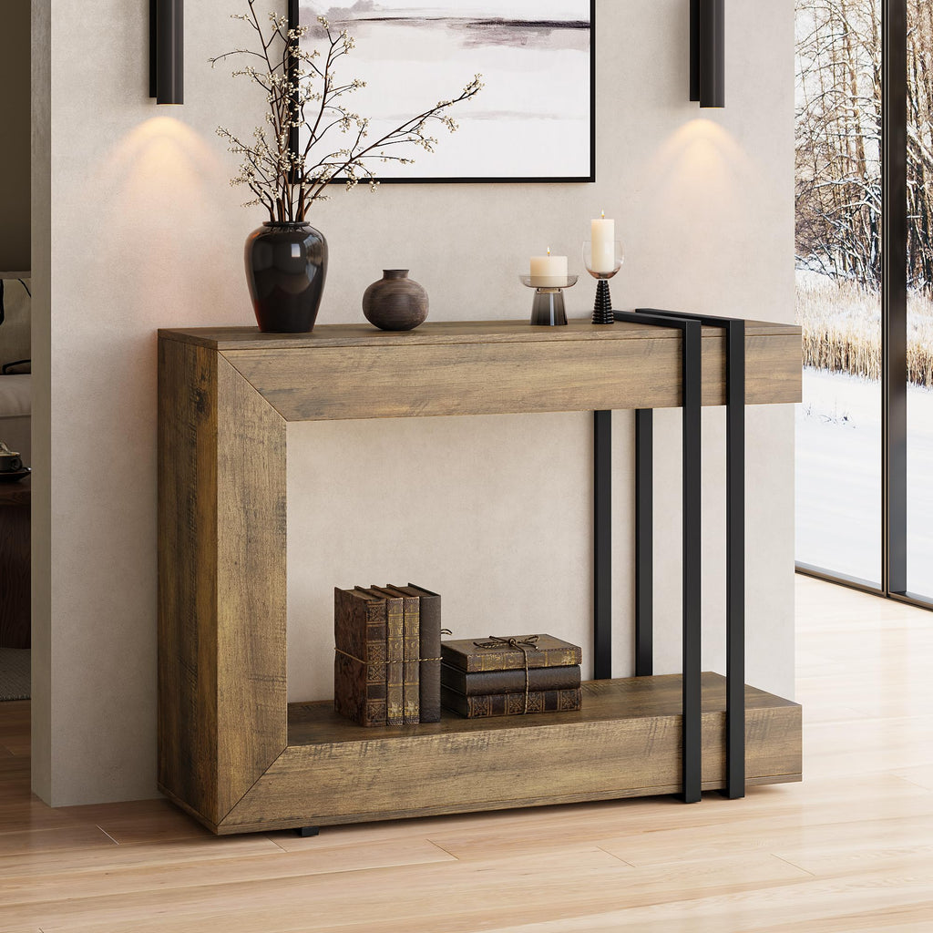 Einhomn 42.5" Console Table Behind Couch, 2-Tier Narrow Entryway Table with Storage, Wood Sofa Tables for Entrance/Hallway/Living Room/Foyer, Walnut Brown