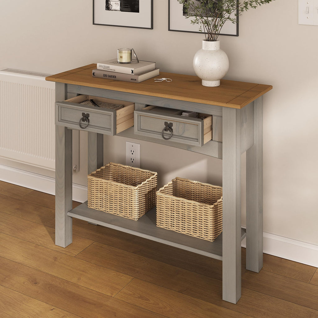 Furniture Dash Solid Wood Hall Table Console 34.49" W, 12.64" D, 28.82" H - Farmhouse Entryway Table with 2 Drawers, Office Hallway Foyer, Wooden Storage, Cupboard Console Table