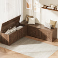 L Shaped Storage Bench, 63" Corner Bench with Storage, Breakfast Nook Bench with 3 Hidden Flip-Top Compartments, Backless Dining Bench for Kitchen, Entryway, Dining Room, Walnut White