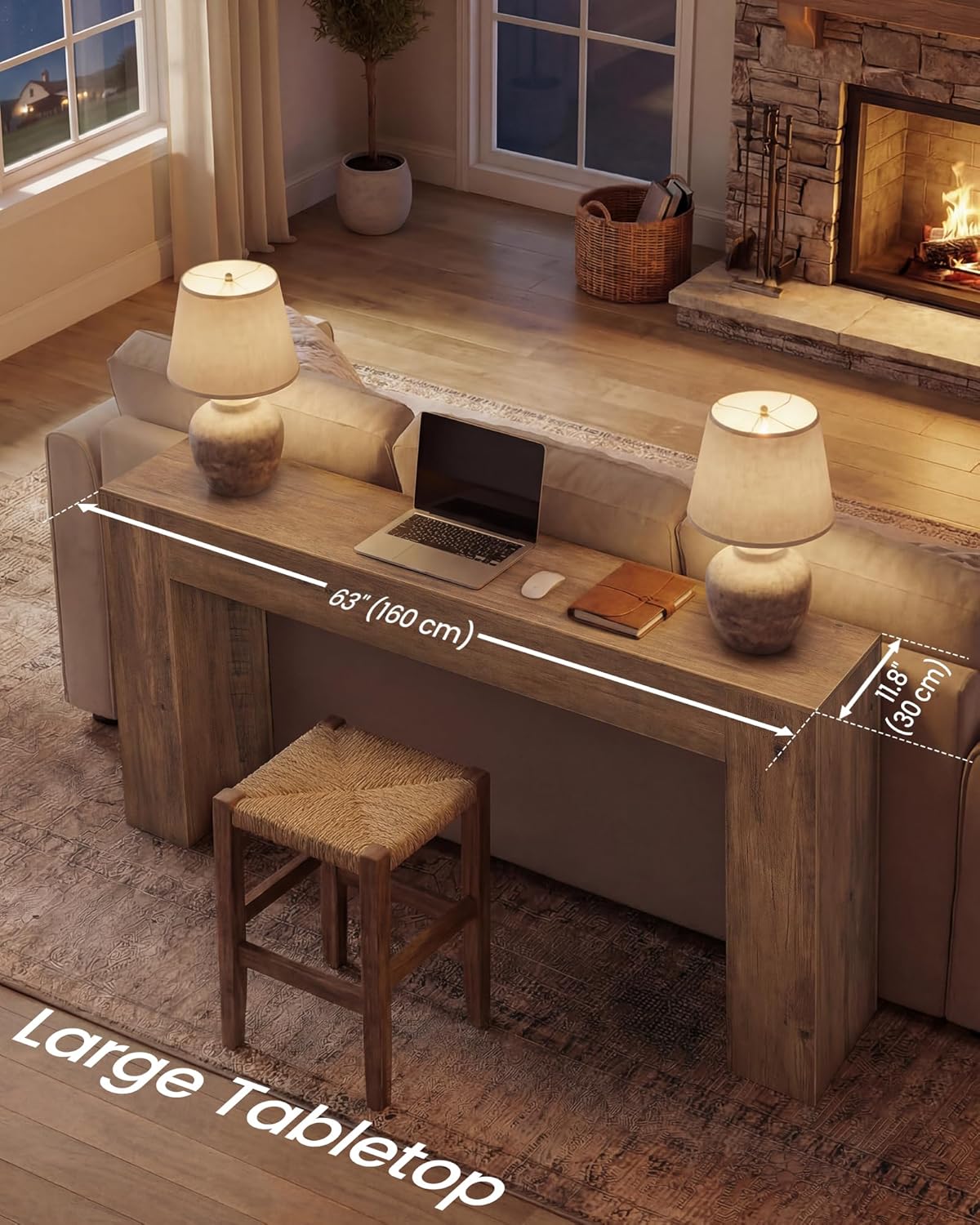 VASAGLE 63 Inches Entryway Table, Thick Tabletop Console Table, Farmhouse